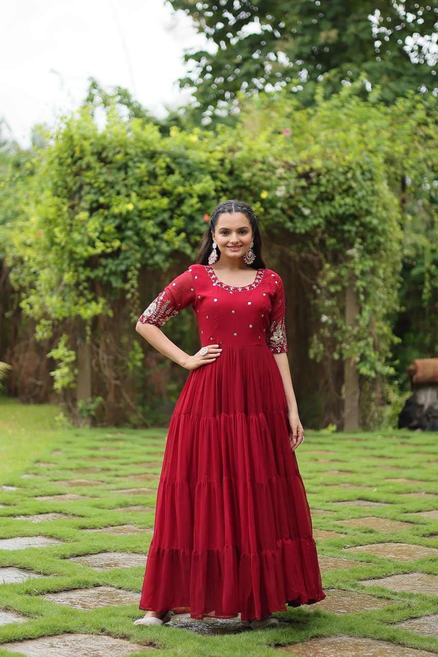 Red Luxury Designer Gown with Zari and Sequins Embroidery