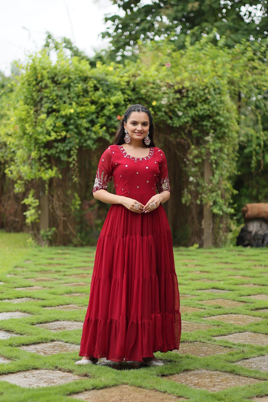 Red Luxury Designer Gown with Zari and Sequins Embroidery