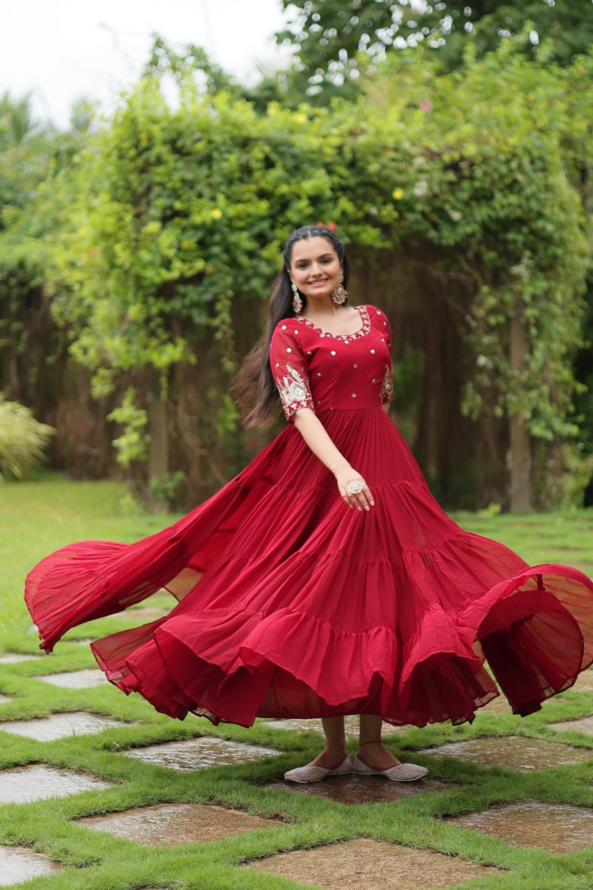 Red Luxury Designer Gown with Zari and Sequins Embroidery