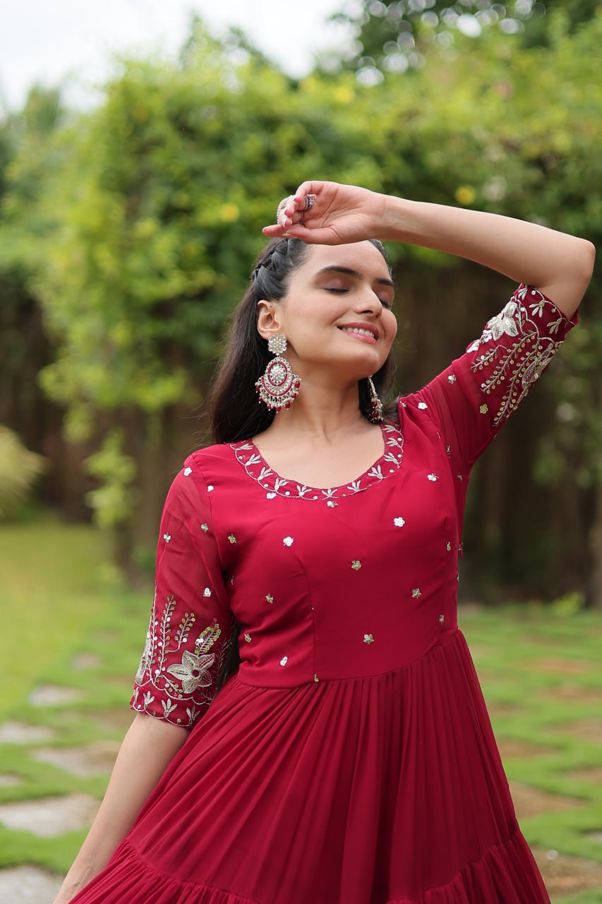 Red Luxury Designer Gown with Zari and Sequins Embroidery