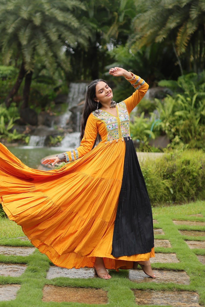 Yellow Stunning Partywear Gown with Kutchi Gamthi Work