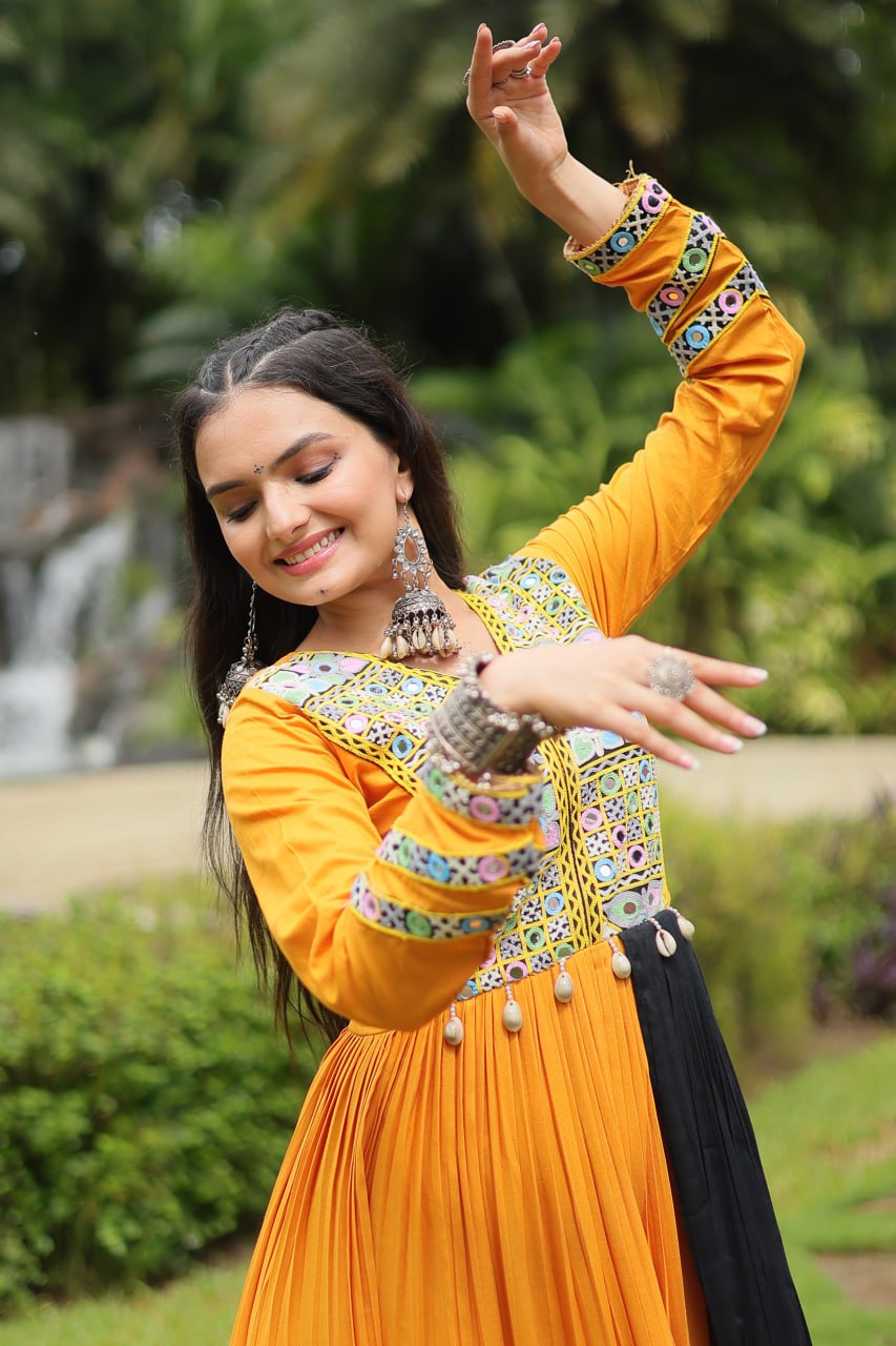 Yellow Stunning Partywear Gown with Kutchi Gamthi Work