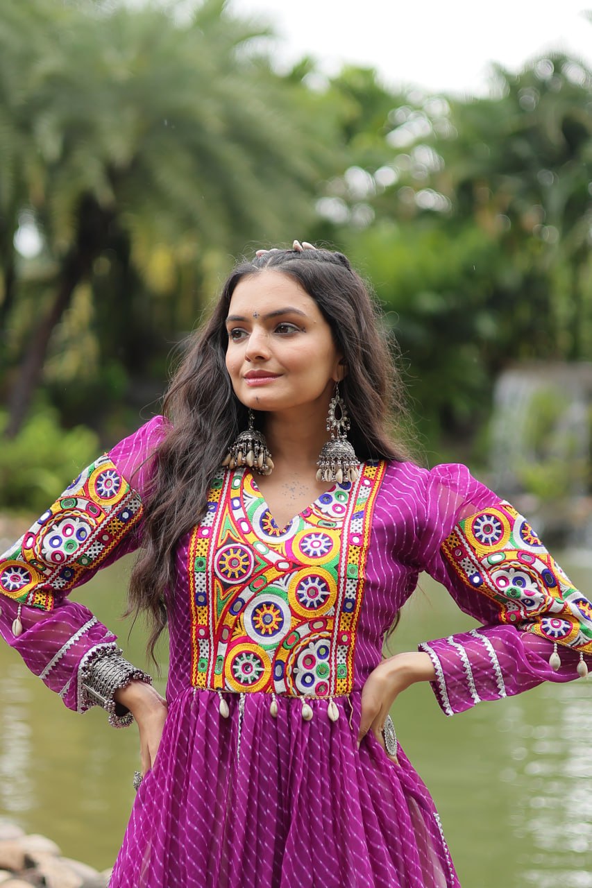 Purple & White Elegant Lehenga and Kurti Combo for Adults & Kids - Full-Stitched Set