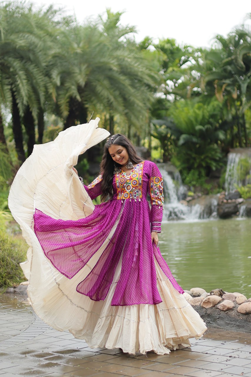 Purple & White Elegant Lehenga and Kurti Combo for Adults & Kids - Full-Stitched Set