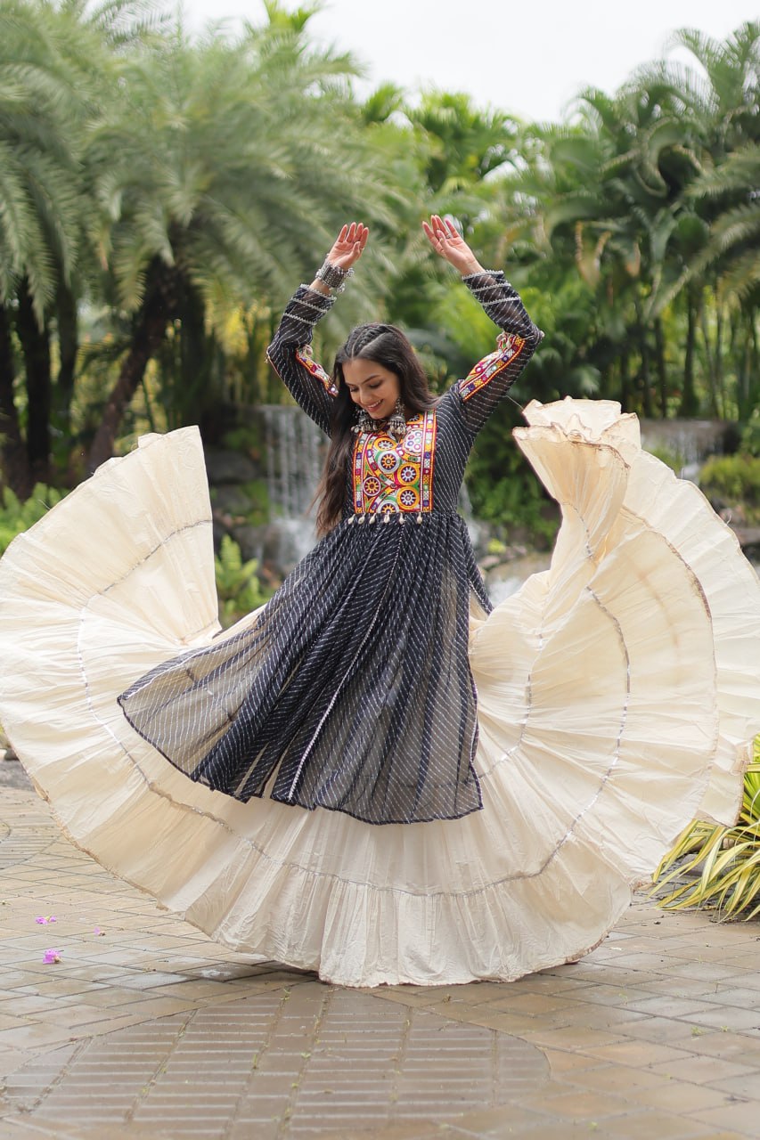 Black Elegant Lehenga and Kurti Combo for Adults & Kids - Full-Stitched Set