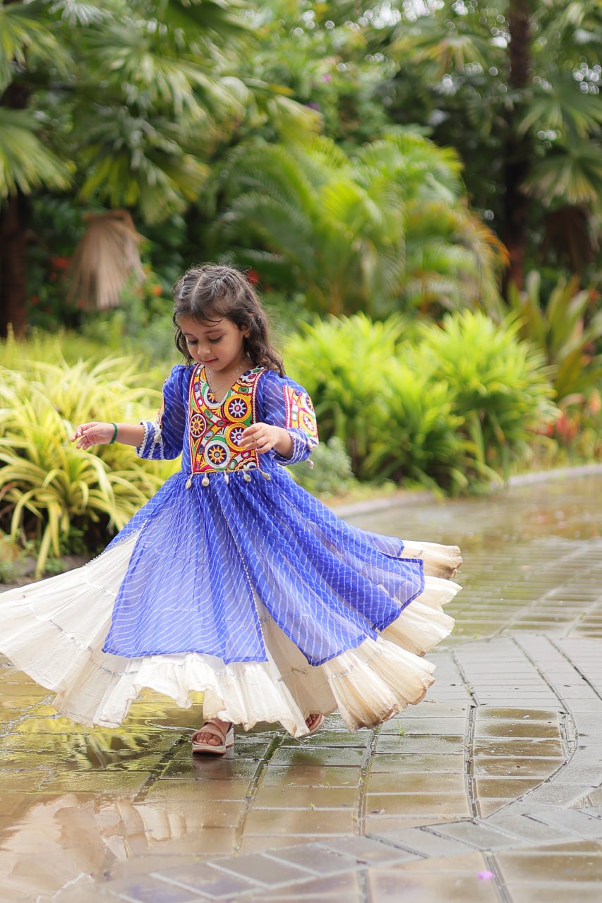 Blue Elegant Lehenga and Kurti Combo for Adults & Kids - Full-Stitched Set