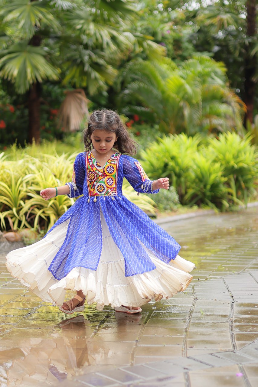 Blue Elegant Lehenga and Kurti Combo for Adults & Kids - Full-Stitched Set