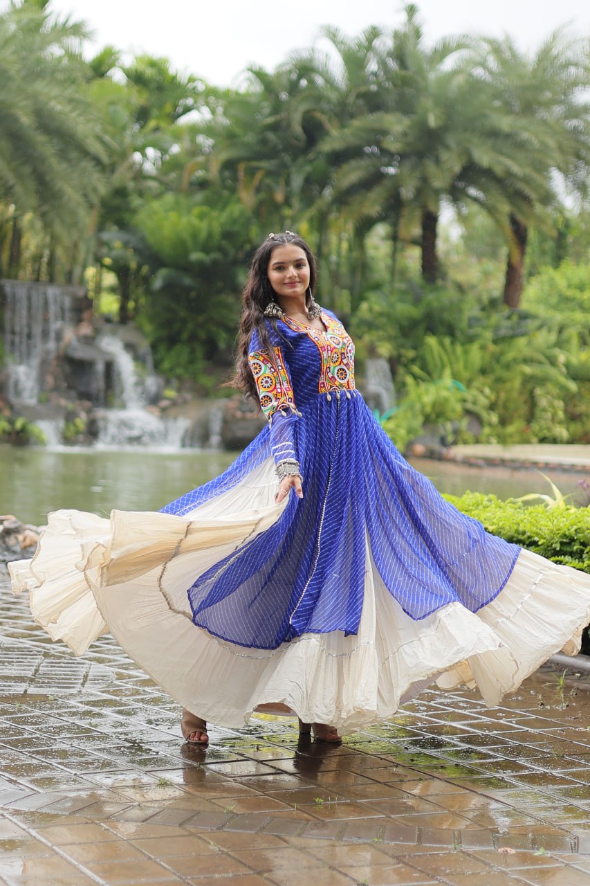 Blue Elegant Lehenga and Kurti Combo for Adults & Kids - Full-Stitched Set