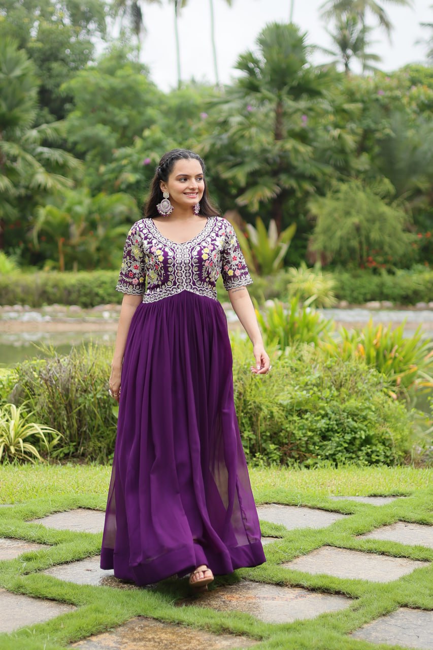 Purple Luxury Designer Gown with Zari and Sequins Embroidery