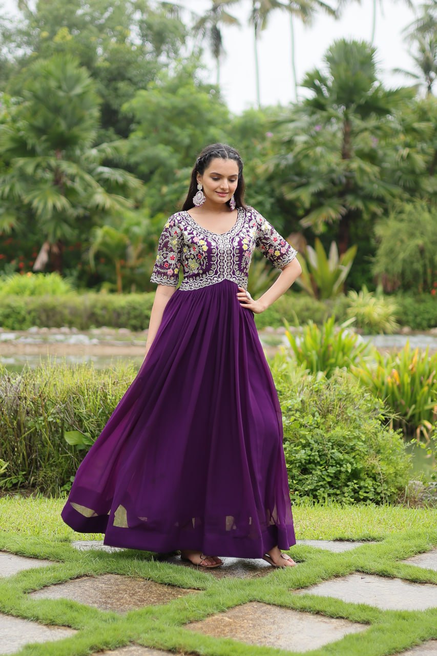 Purple Luxury Designer Gown with Zari and Sequins Embroidery
