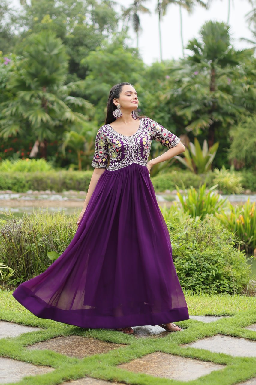 Purple Luxury Designer Gown with Zari and Sequins Embroidery