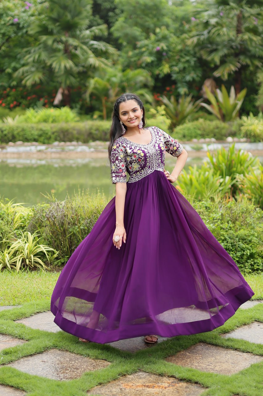 Purple Luxury Designer Gown with Zari and Sequins Embroidery