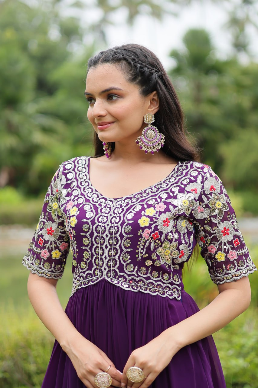 Purple Luxury Designer Gown with Zari and Sequins Embroidery