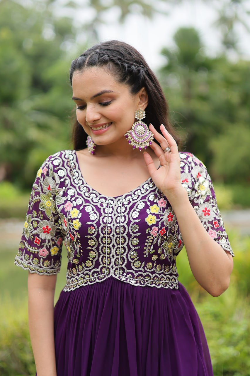 Purple Luxury Designer Gown with Zari and Sequins Embroidery
