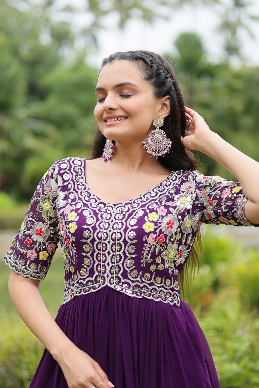 Purple Luxury Designer Gown with Zari and Sequins Embroidery