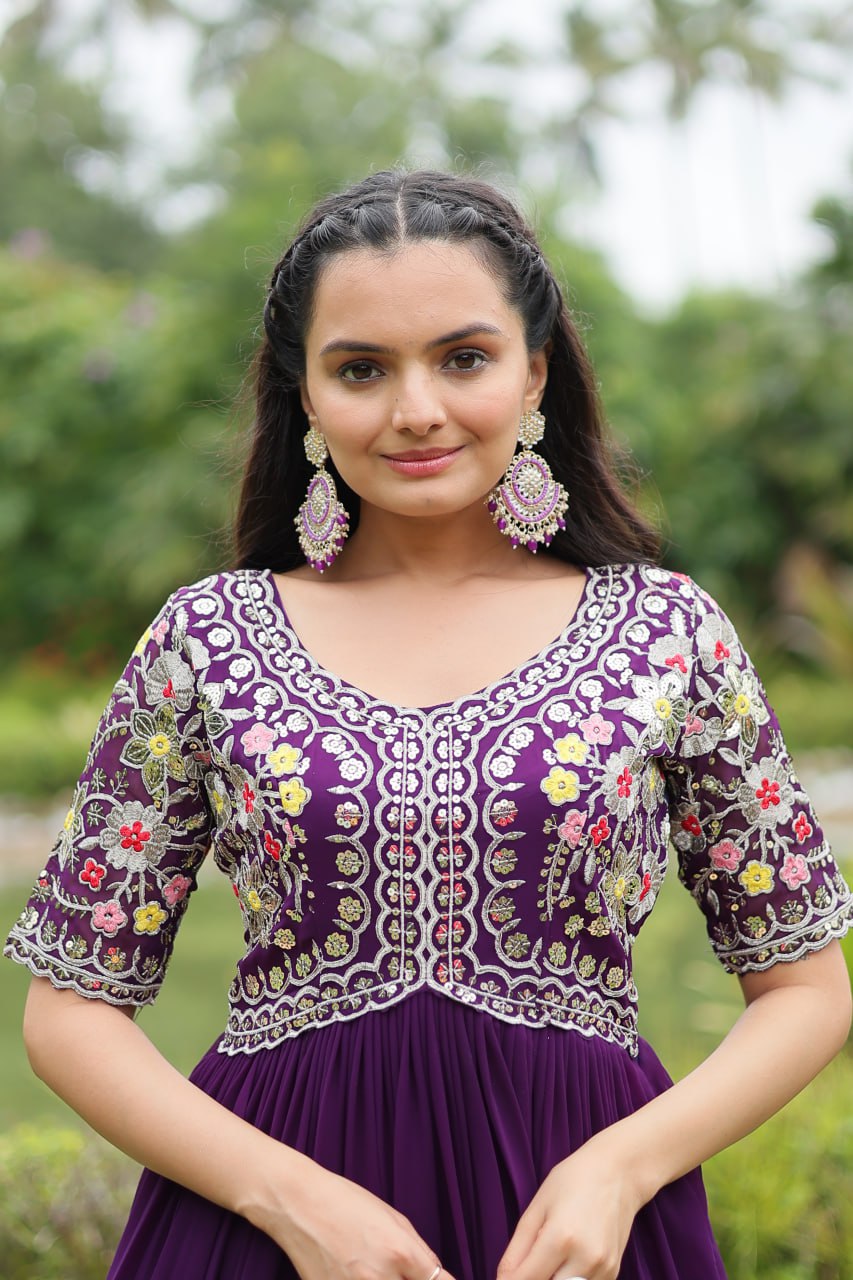 Purple Luxury Designer Gown with Zari and Sequins Embroidery