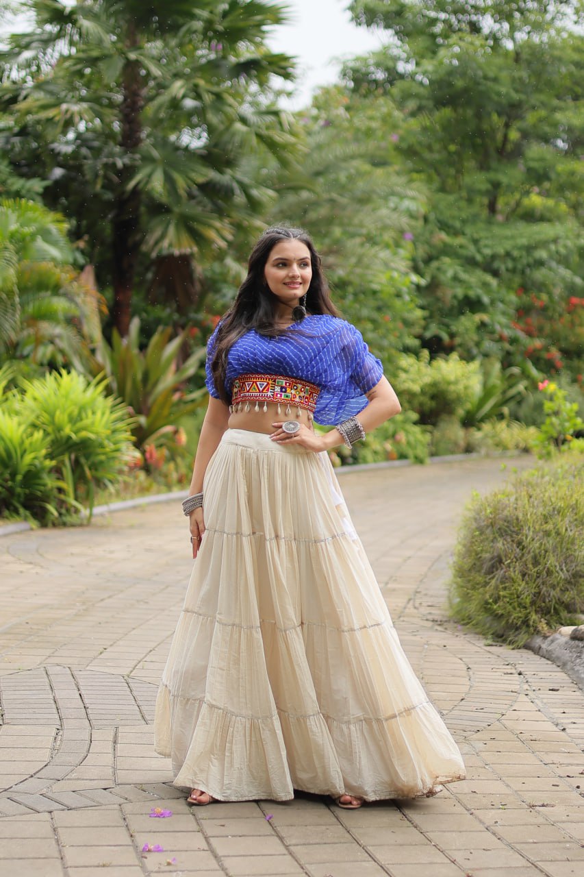 Blue Elegant Lehenga with Leheriya Print Blouse