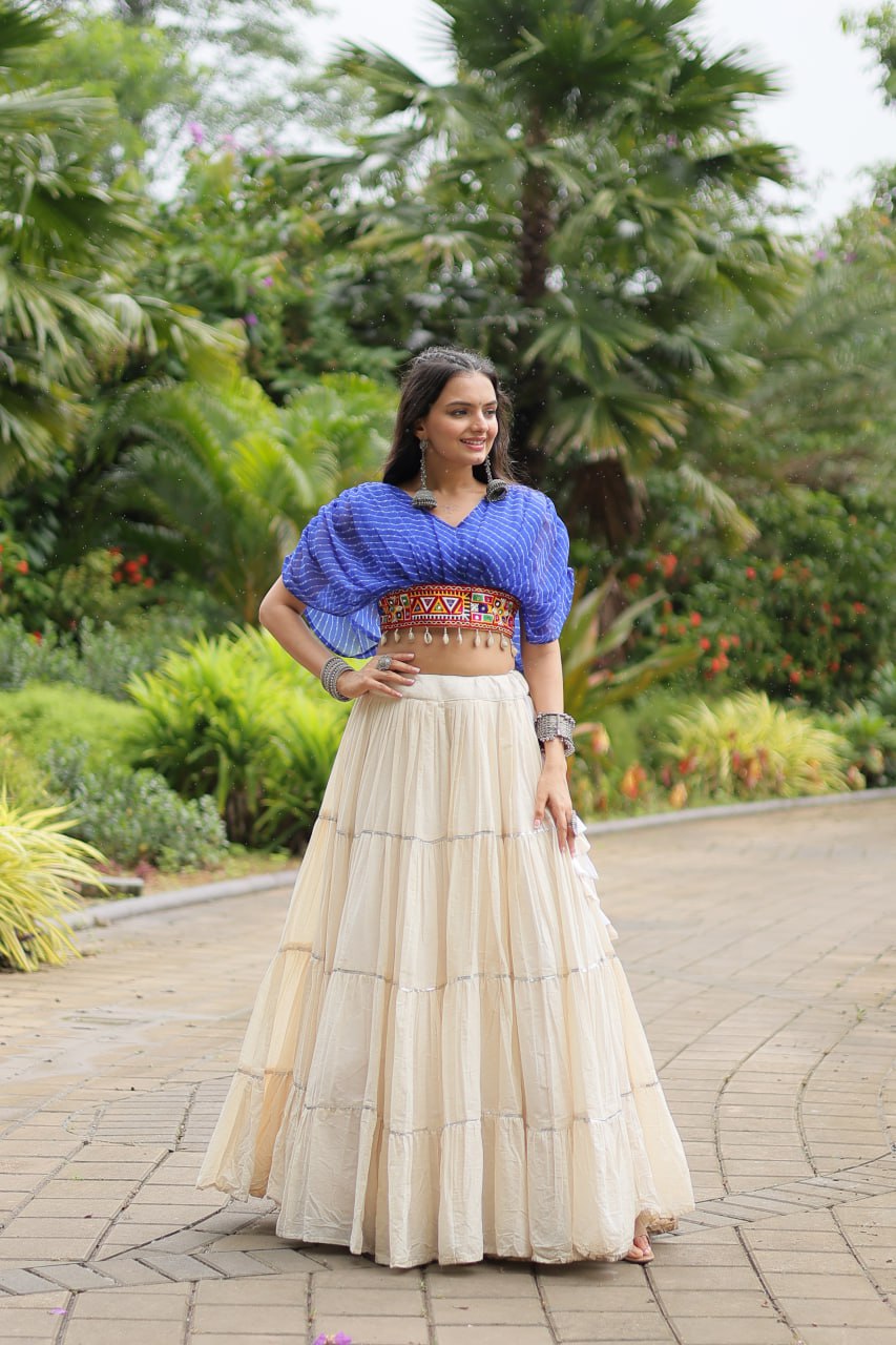 Blue Elegant Lehenga with Leheriya Print Blouse