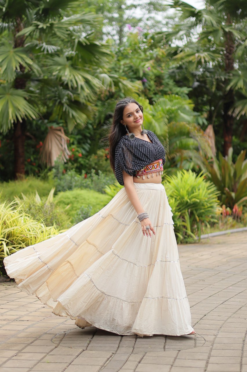 Black Elegant Lehenga with Leheriya Print Blouse