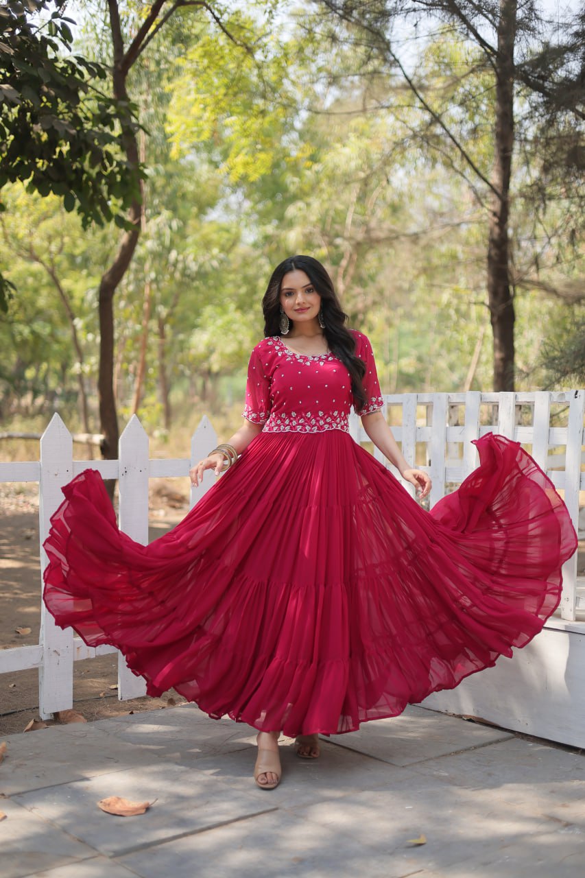Pink Exquisite Faux Blooming Gown with Beads Embroidery