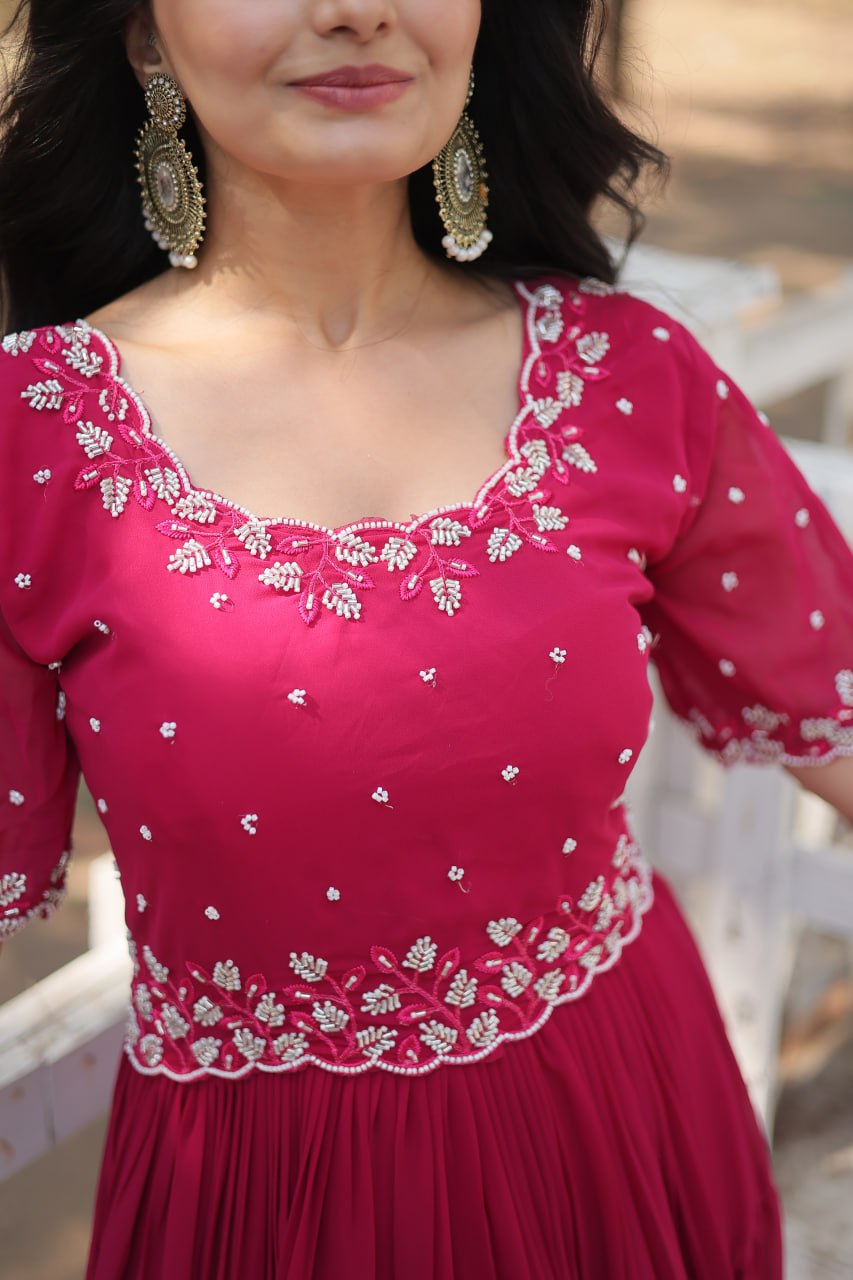 Pink Exquisite Faux Blooming Gown with Beads Embroidery