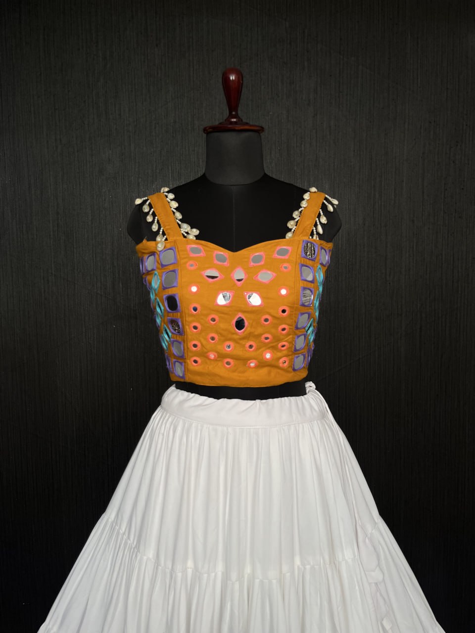 White Lehenga & Yellow Choli Set Designer Rayon  with Real Mirror & Kodi Work