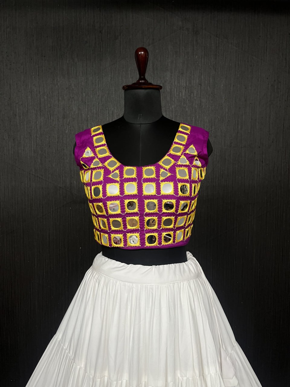 White Lehenga & Purple Choli Set Designer Rayon  with Real Mirror & Kodi Work