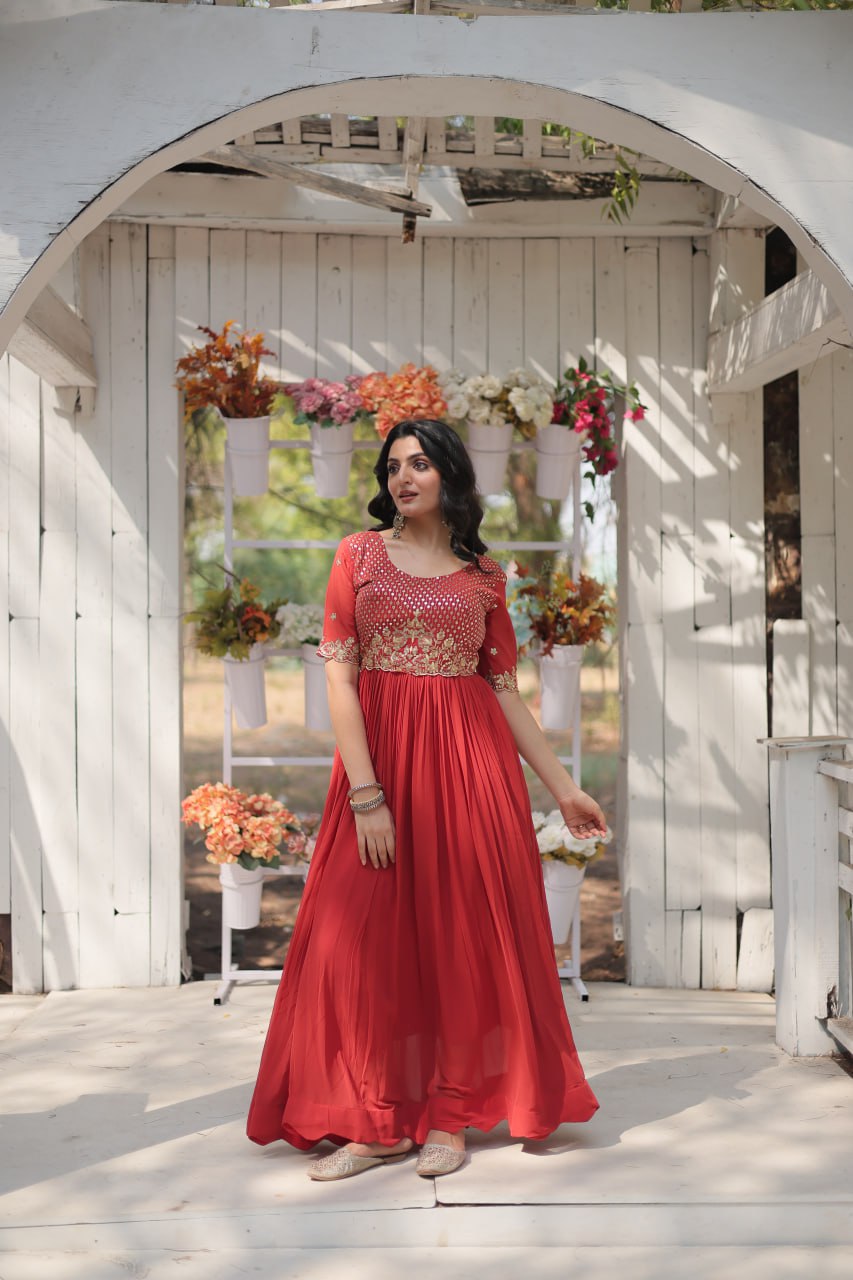 Red Luxury Embroidered Designer Gown for Women