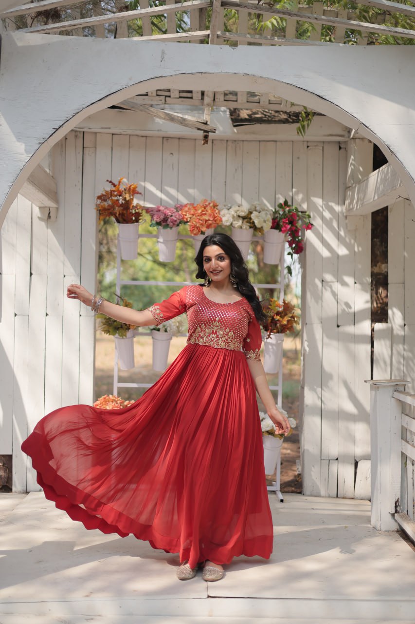 Red Luxury Embroidered Designer Gown for Women