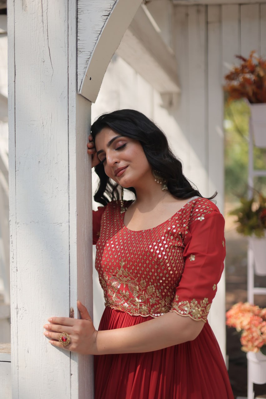 Red Luxury Embroidered Designer Gown for Women