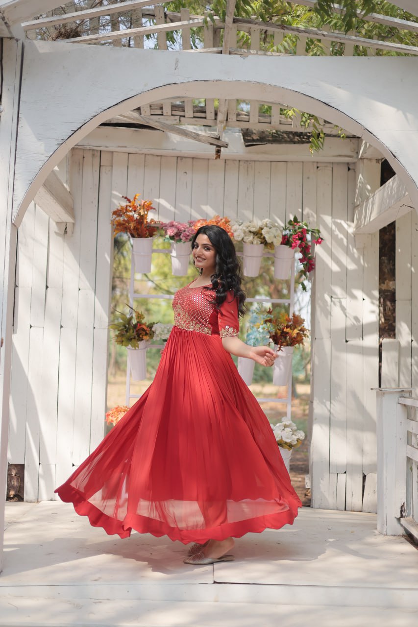 Red Luxury Embroidered Designer Gown for Women
