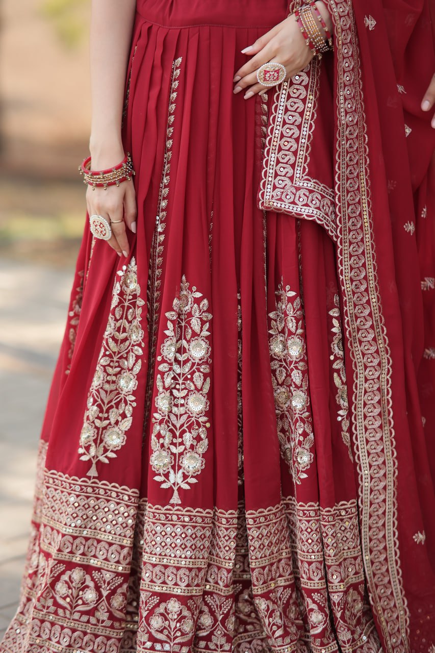 Maroon Stunning Faux Georgette Lehenga with Sequins Embroidery and Dupatta Set