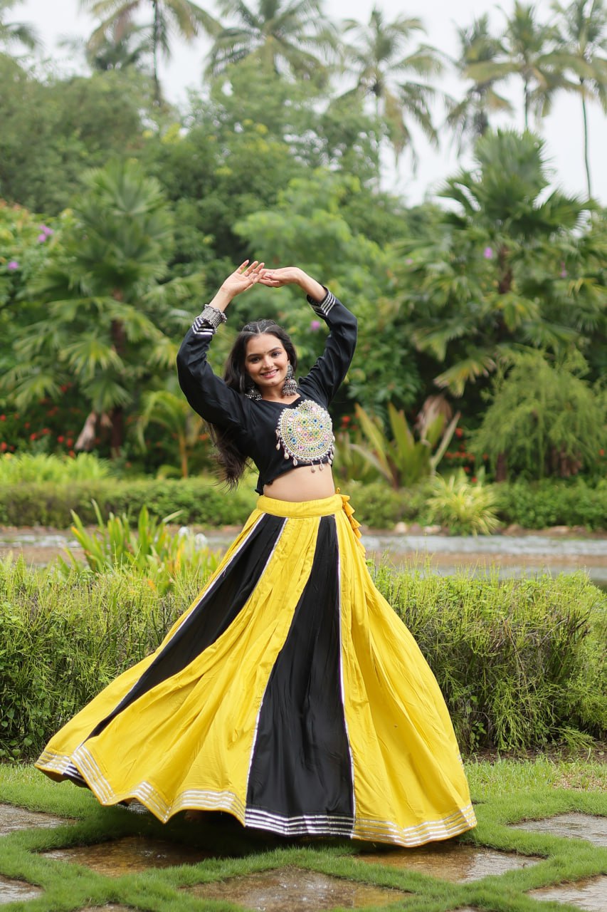 Black & Yellow Designer Readymade Rayon Lehenga Choli Set