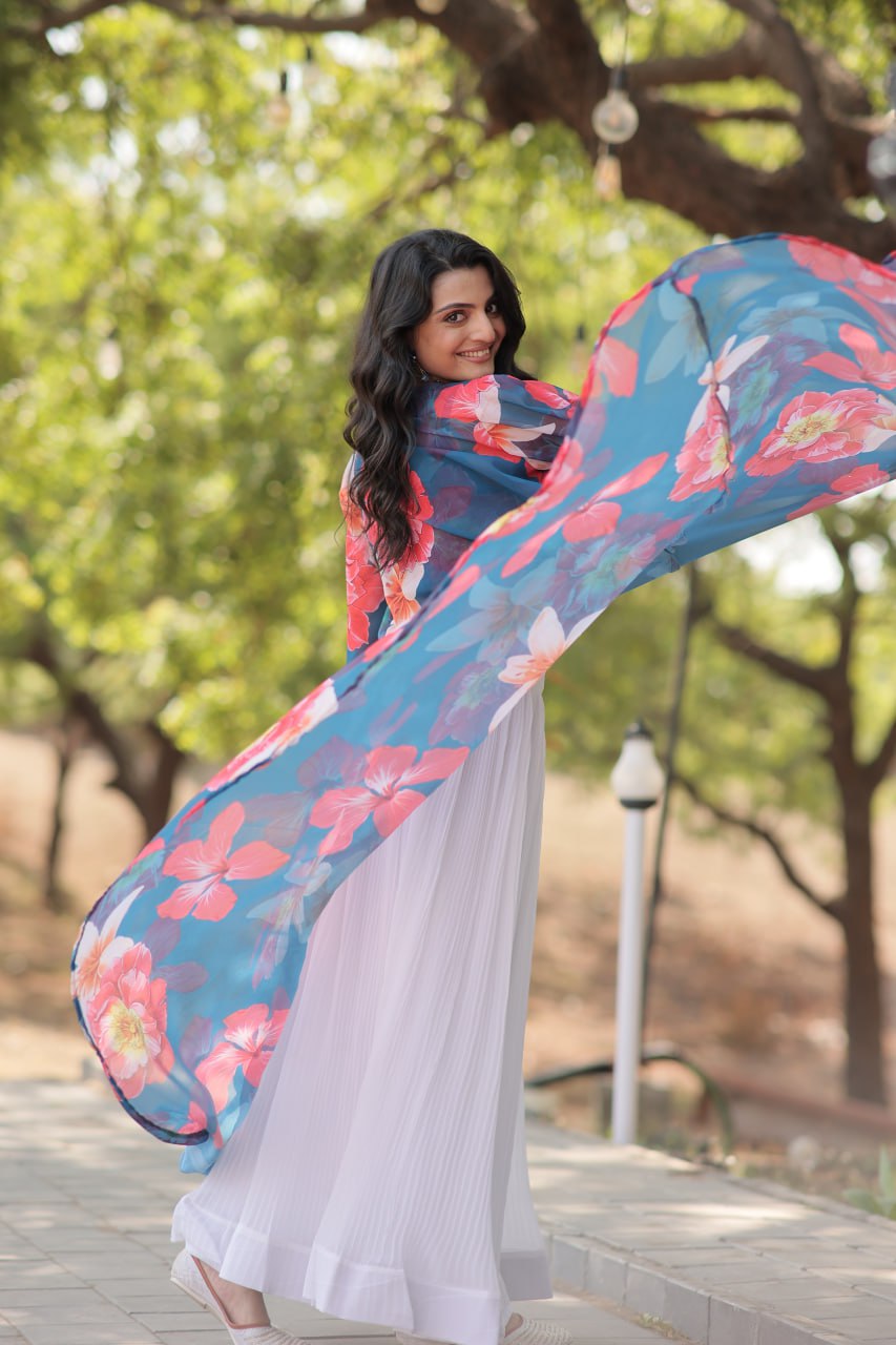 Blue Faux Georgette Lehenga Set with Shrug and Exquisite Craftsmanship