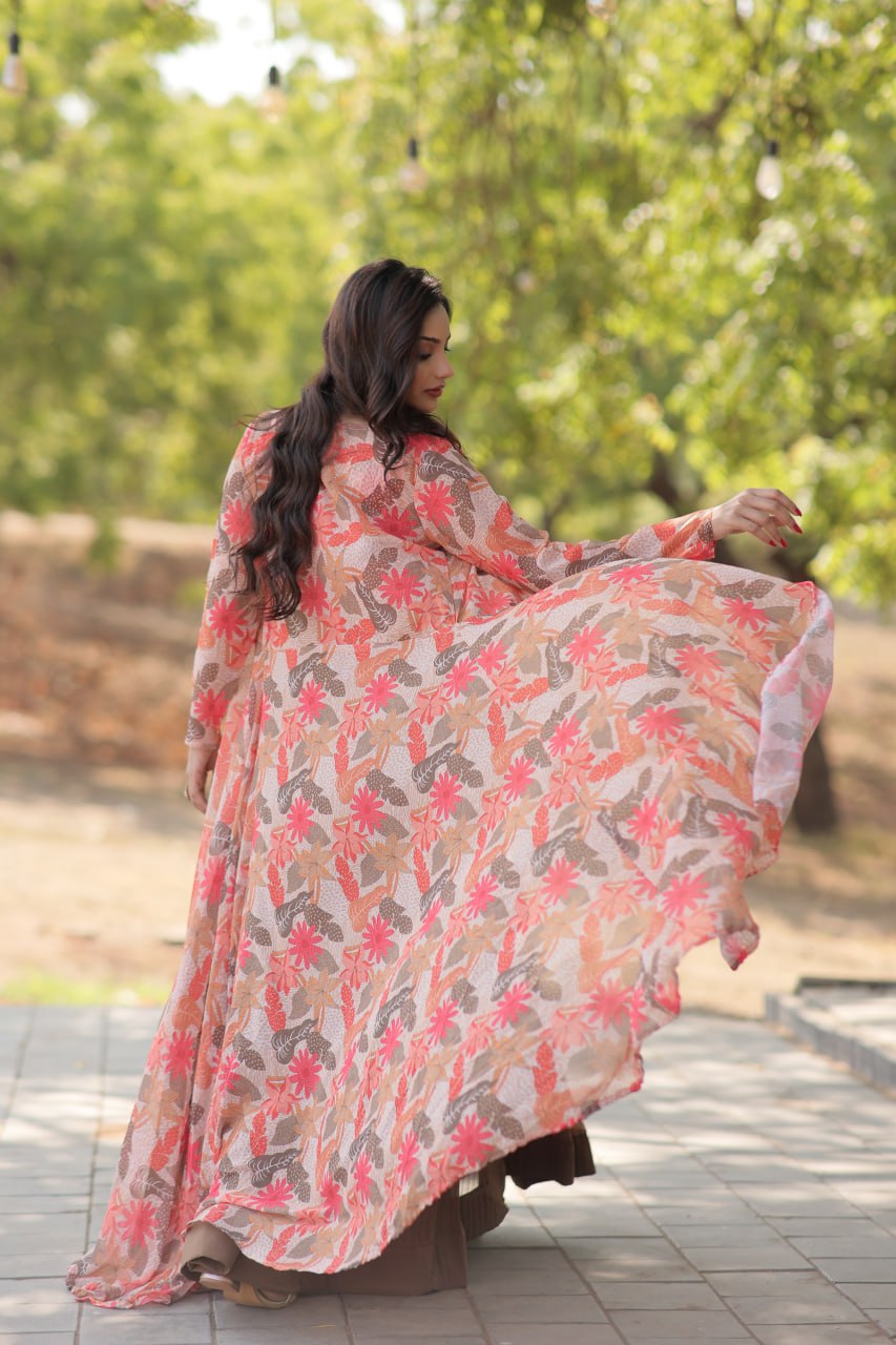 Beige Faux Georgette Lehenga Set with Shrug and Exquisite Craftsmanship