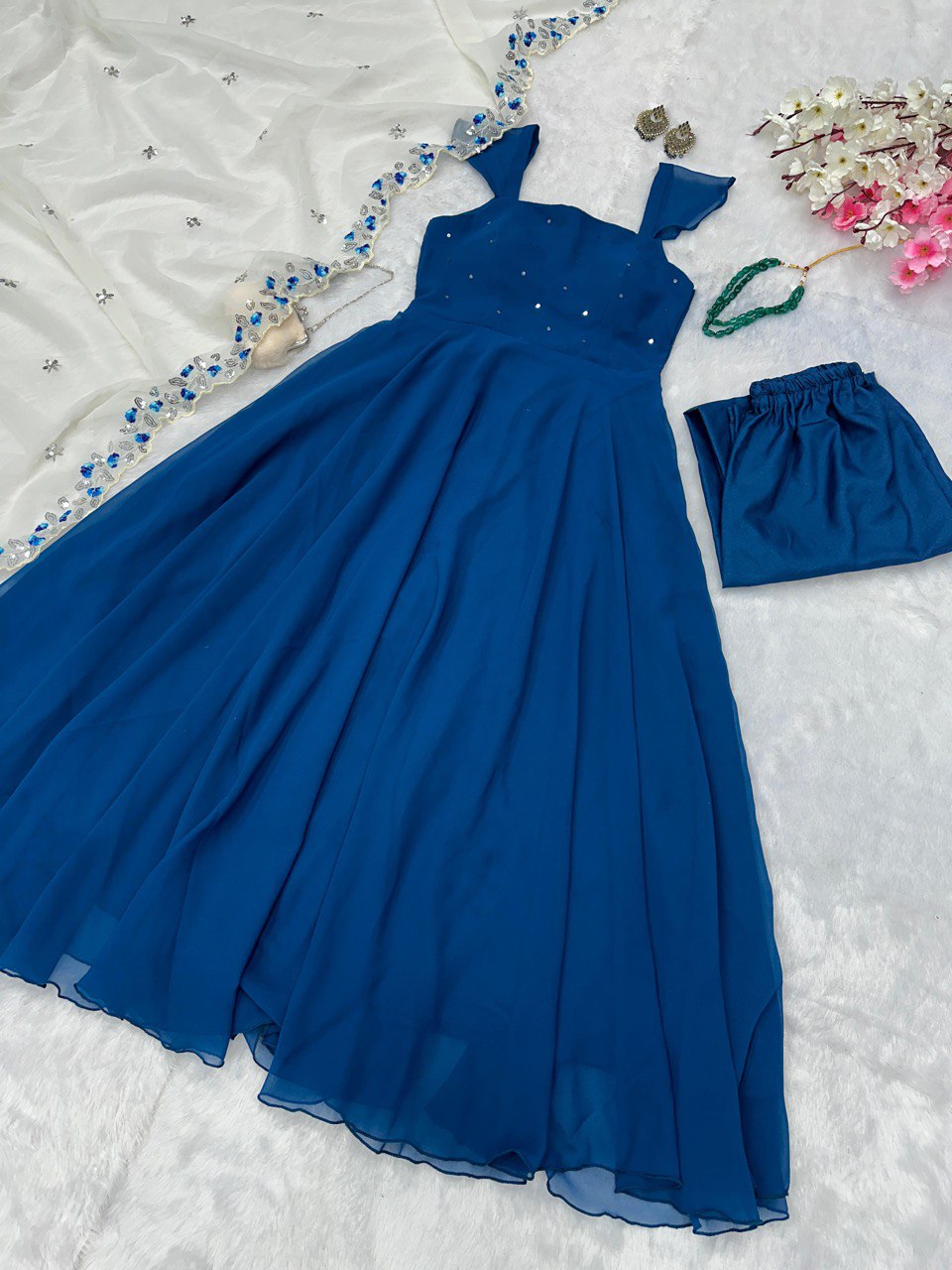 Blue Embrace Elegance with a Modern Touch: Exclusive Anarkali Suit