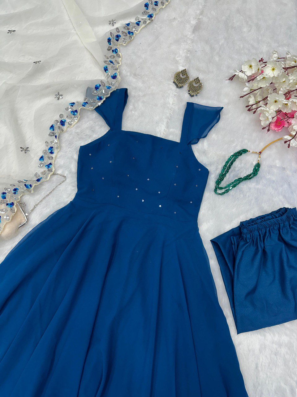 Blue Embrace Elegance with a Modern Touch: Exclusive Anarkali Suit