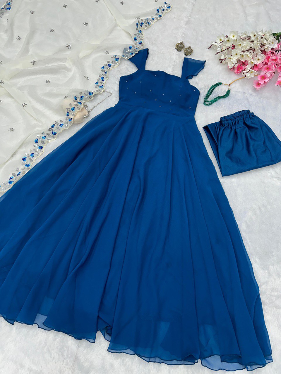 Blue Embrace Elegance with a Modern Touch: Exclusive Anarkali Suit