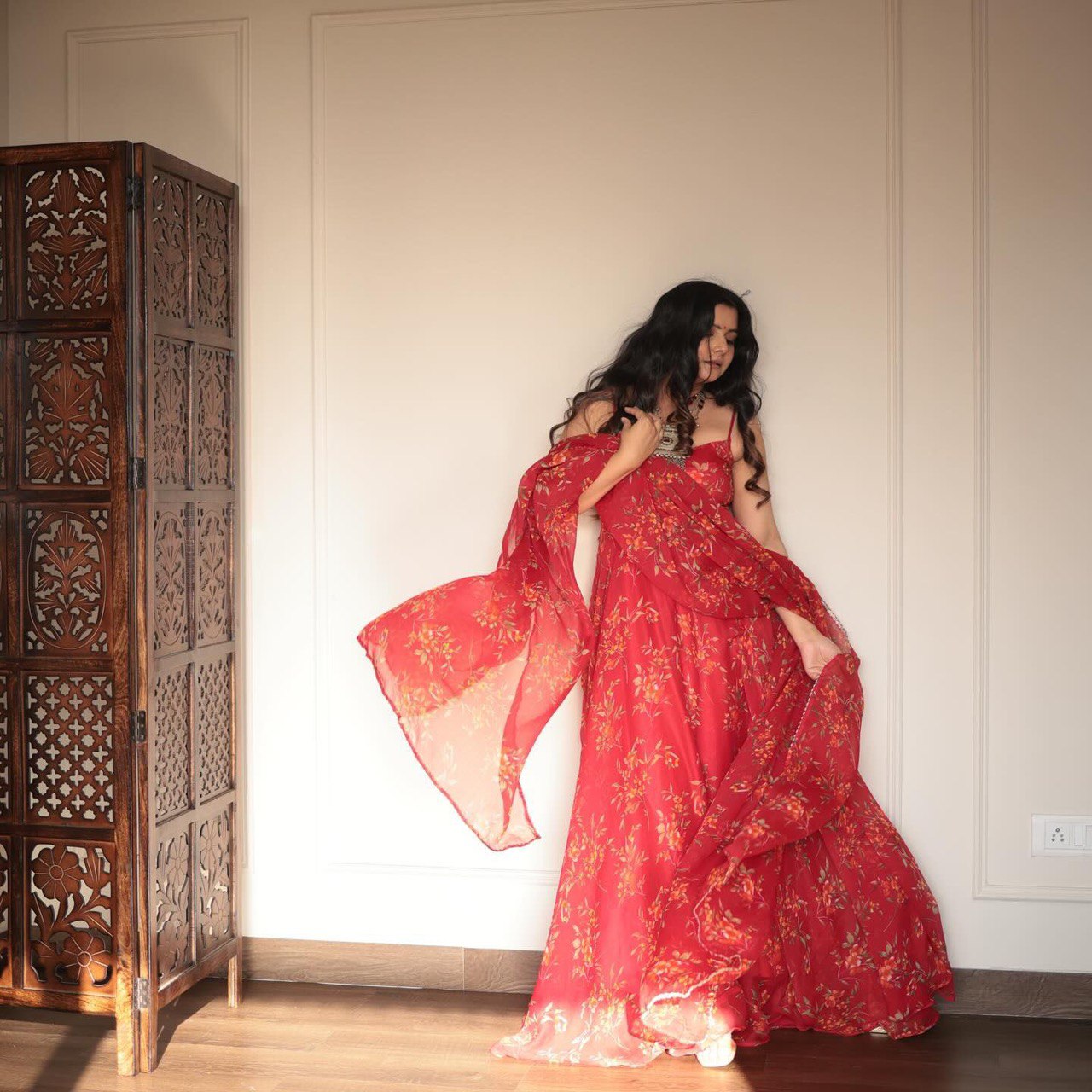 Red Experience Elegance with a Modern Touch: Exclusive Anarkali Suit