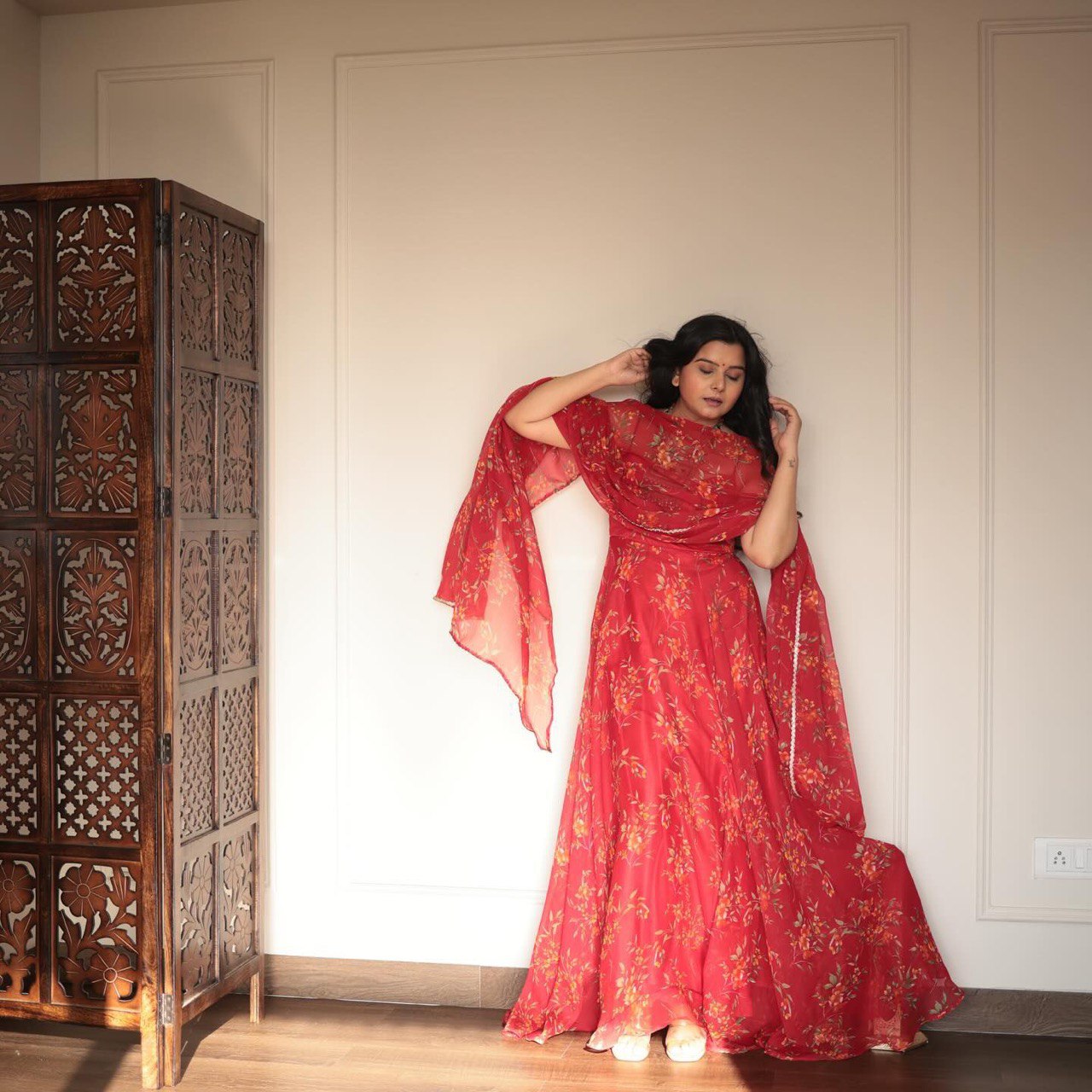Red Experience Elegance with a Modern Touch: Exclusive Anarkali Suit