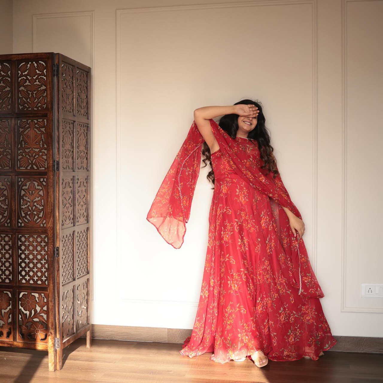 Red Experience Elegance with a Modern Touch: Exclusive Anarkali Suit