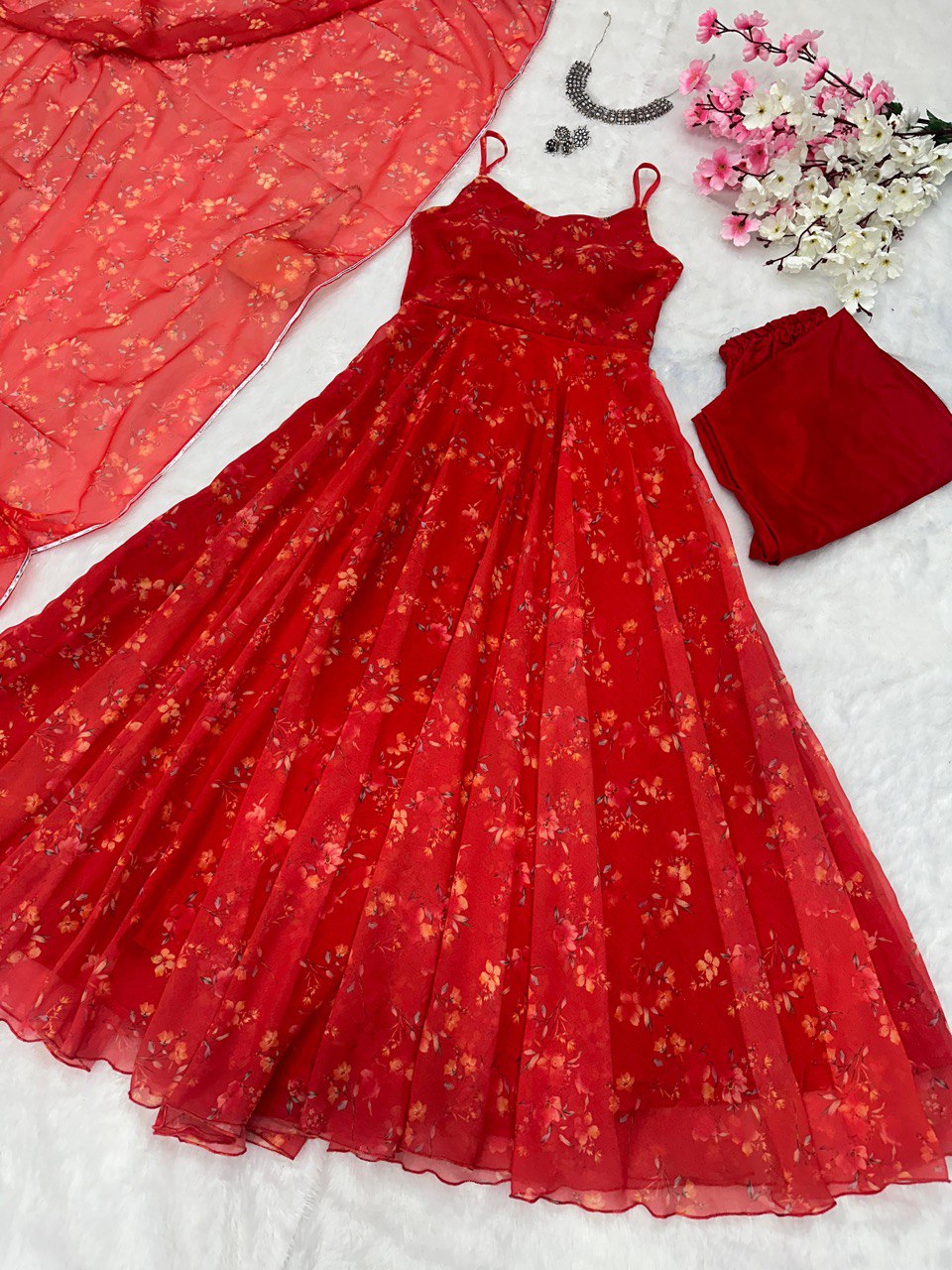 Red Experience Elegance with a Modern Touch: Exclusive Anarkali Suit