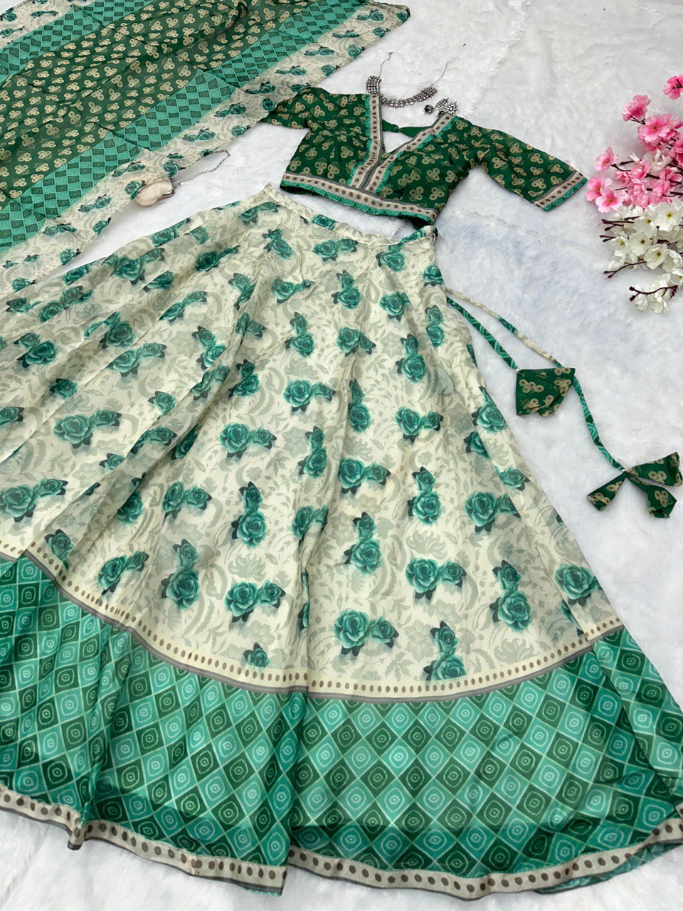 Green Embrace Elegance with a Modern Touch – Exclusive Designer Lehenga Choli