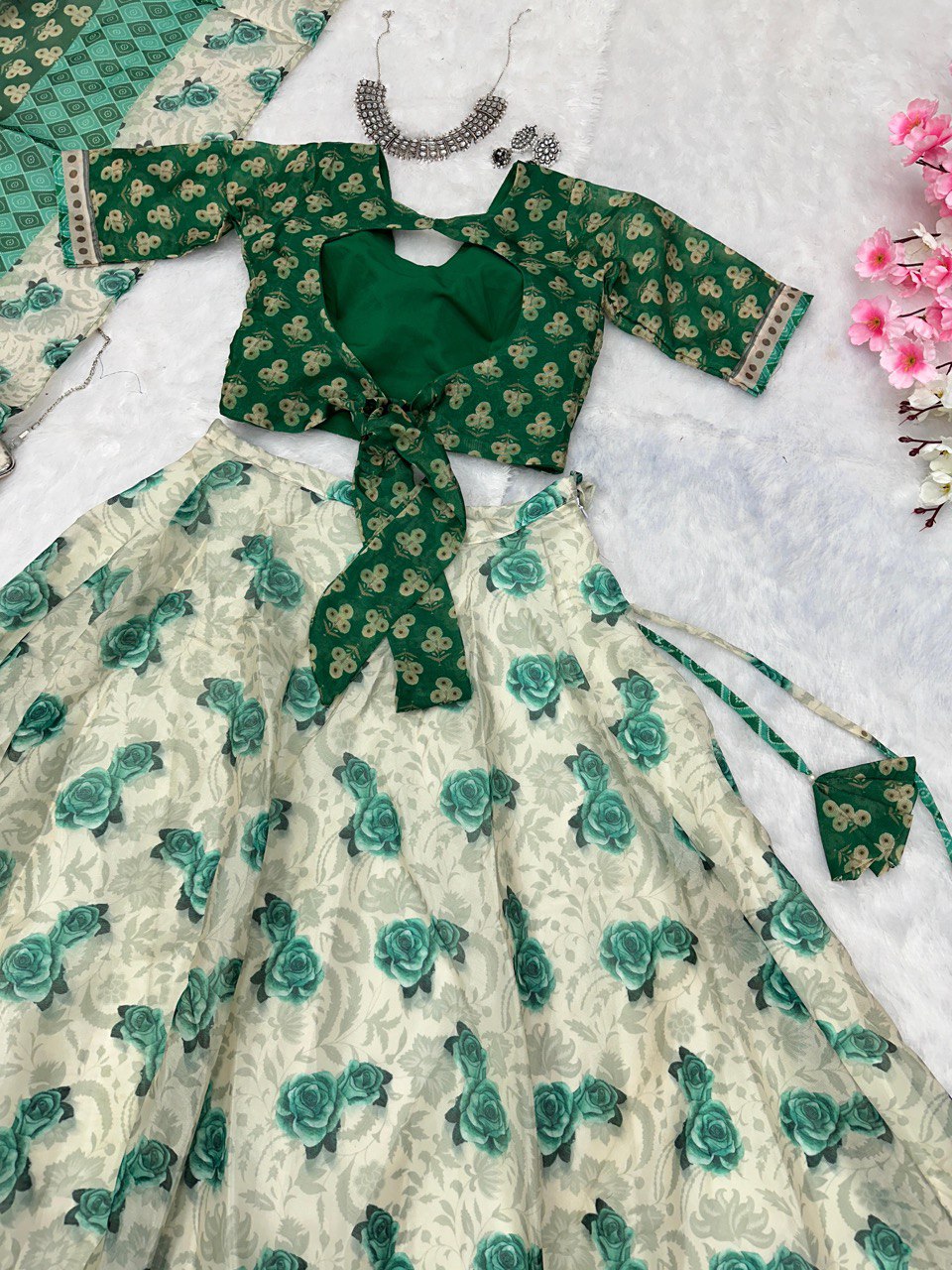 Green Embrace Elegance with a Modern Touch – Exclusive Designer Lehenga Choli