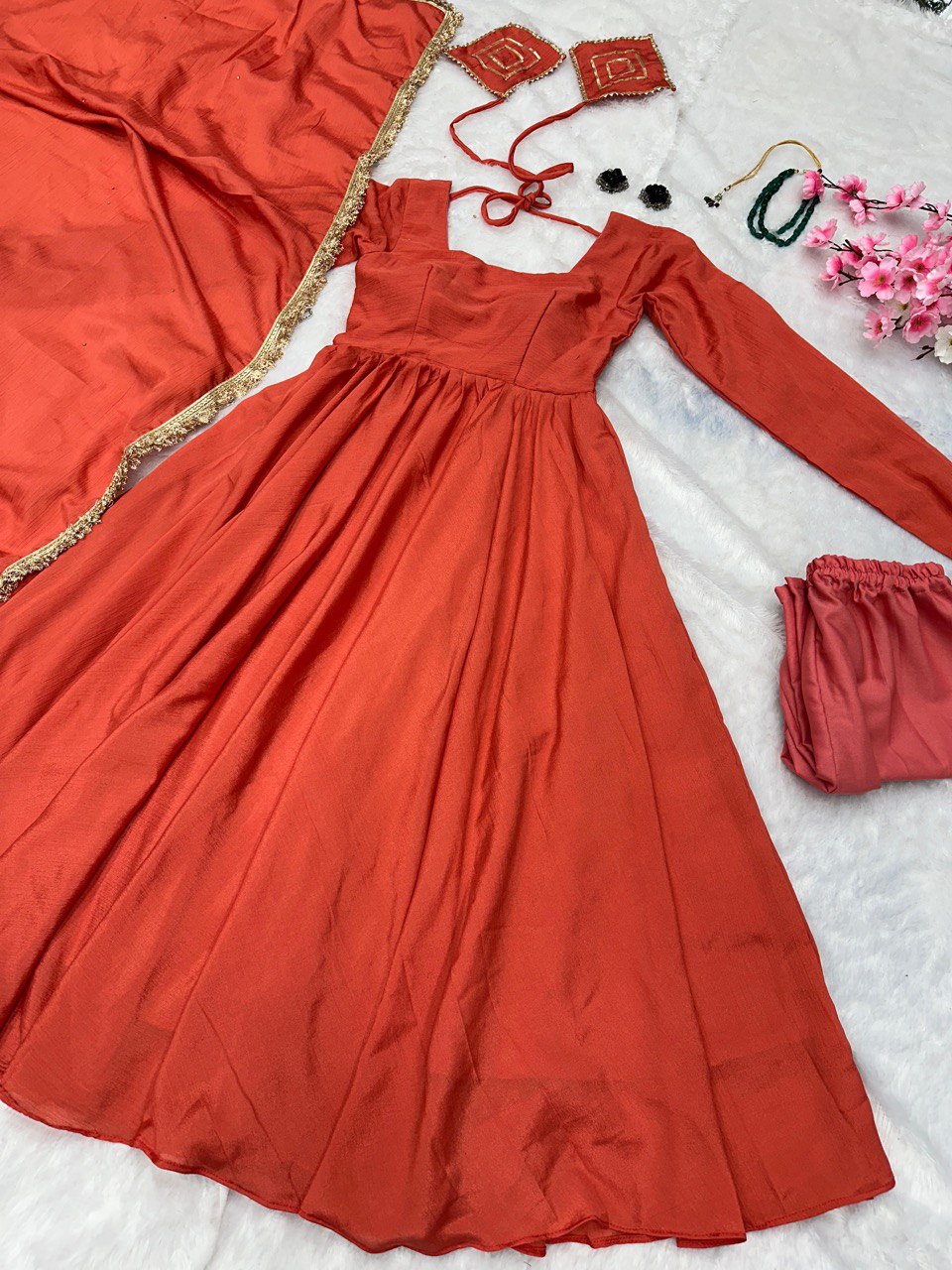 Orange Discover Modern Elegance with Our Exclusive Anarkali Design