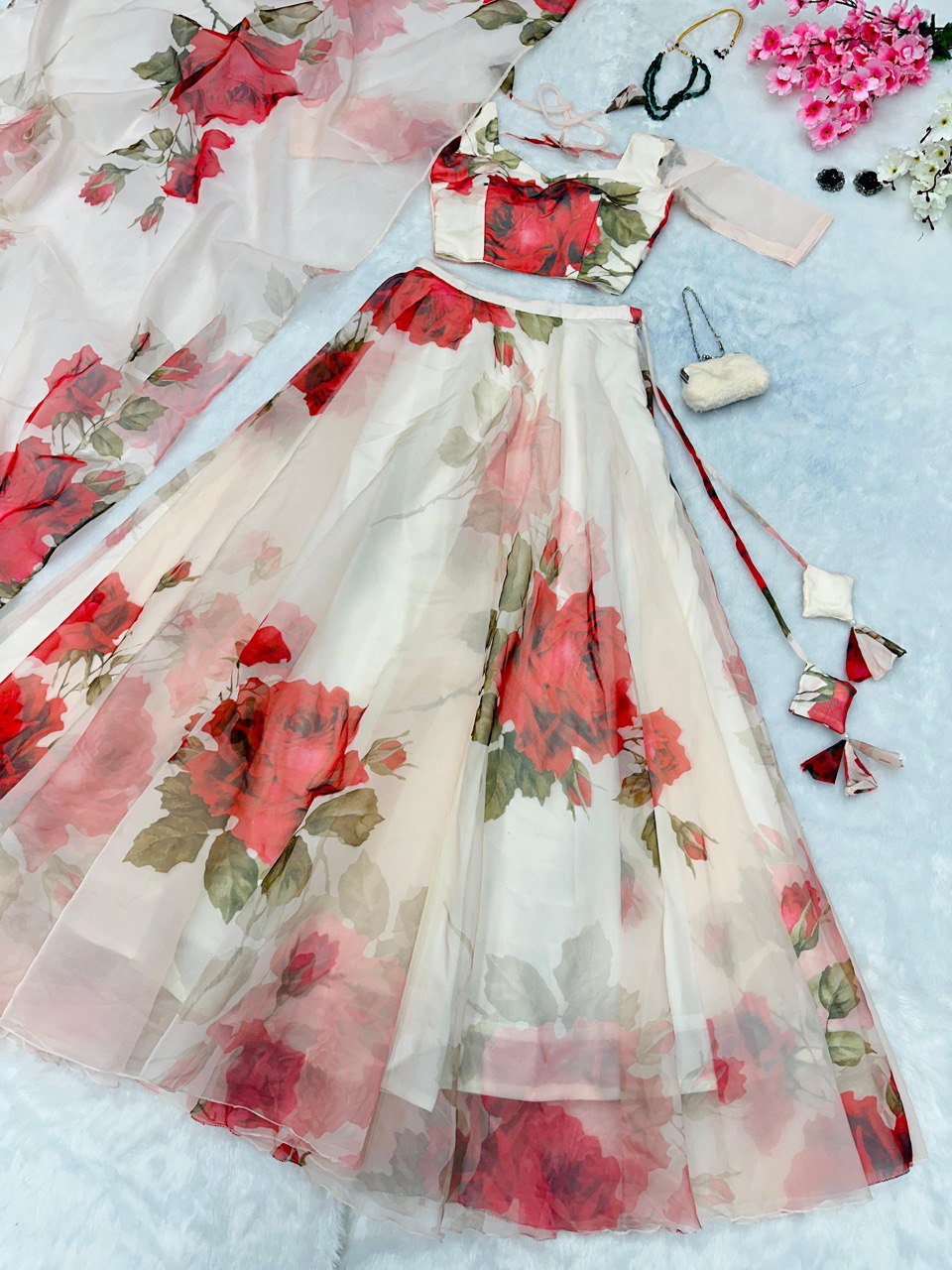 White Experience Timeless Elegance with Our Exclusive Floral Lehenga Design