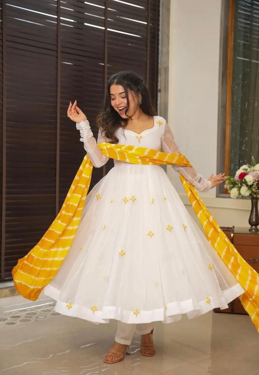 Yellow & White Celebrate Elegance with Our Exclusive Two-Color Anarkali Design