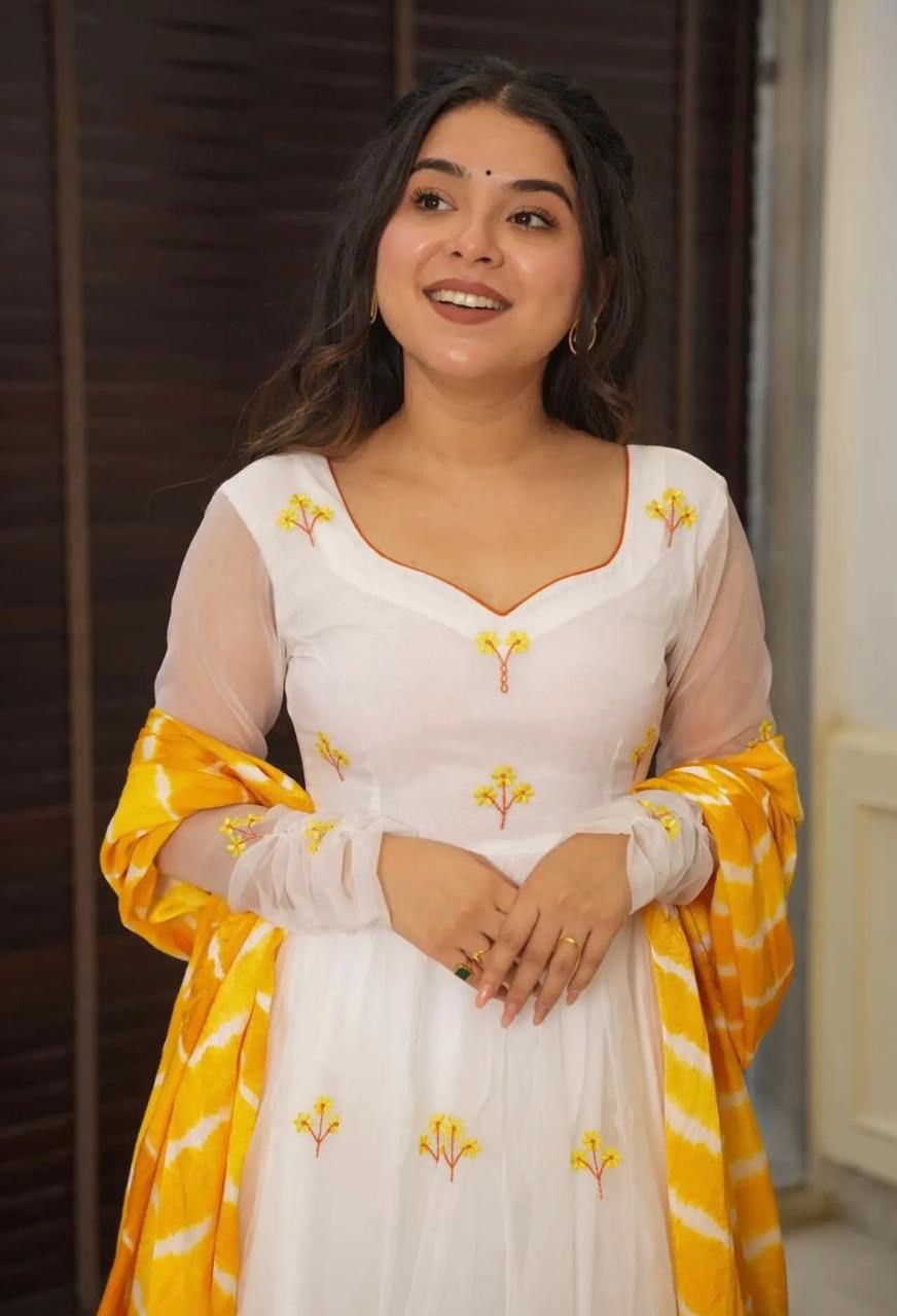 Yellow & White Celebrate Elegance with Our Exclusive Two-Color Anarkali Design