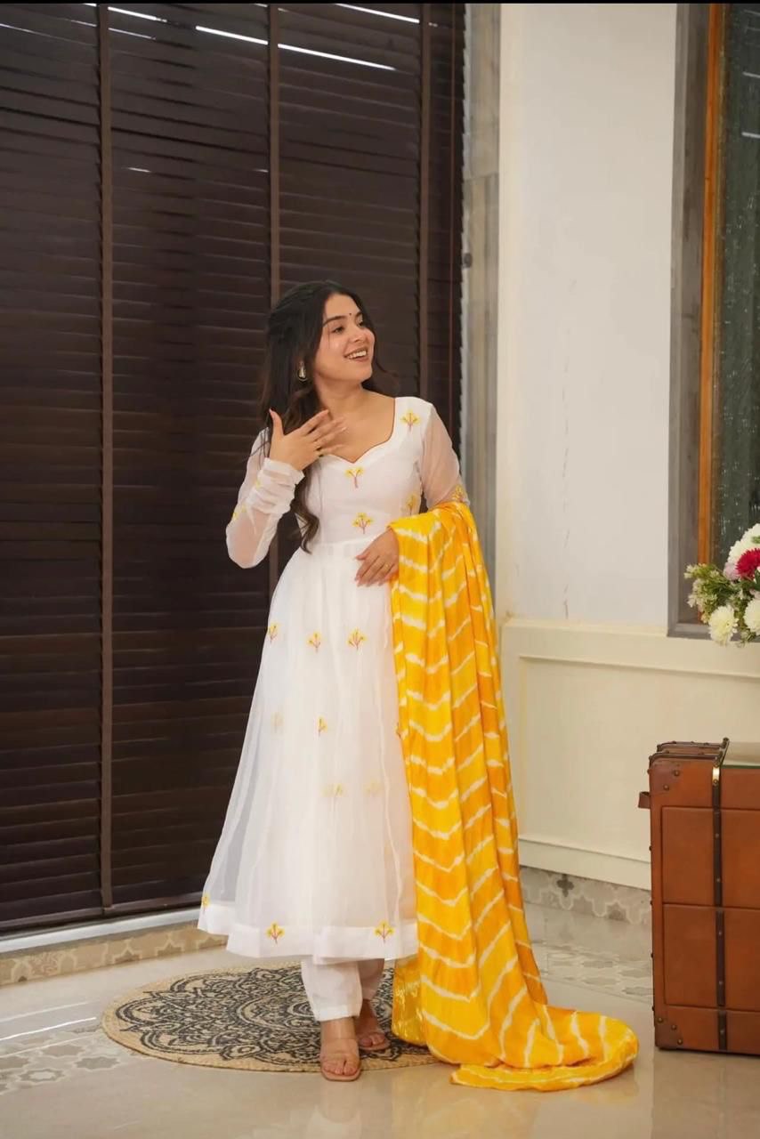 Yellow & White Celebrate Elegance with Our Exclusive Two-Color Anarkali Design