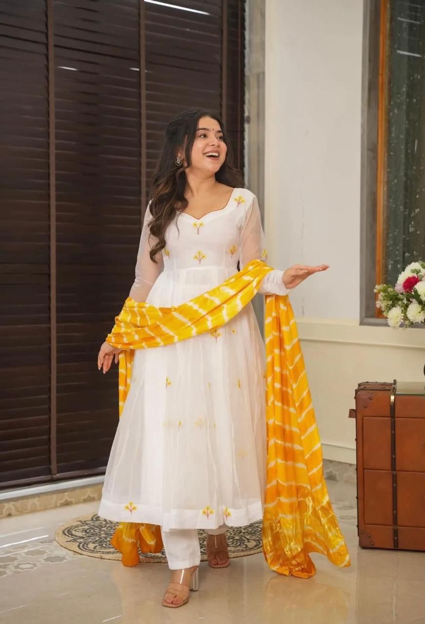 Yellow & White Celebrate Elegance with Our Exclusive Two-Color Anarkali Design